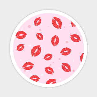 Red Lipstick Kisses on Pink Background Pattern Magnet